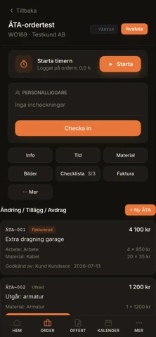 ÄTA-fliken — skapa, skicka för godkännande och fakturera.