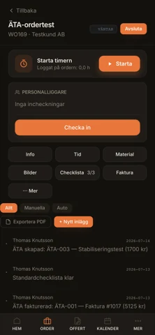 Byggdagboken — automatiska inlägg, filter och PDF-export.