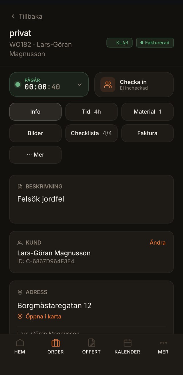 Verkly i mobilen i mörkt läge